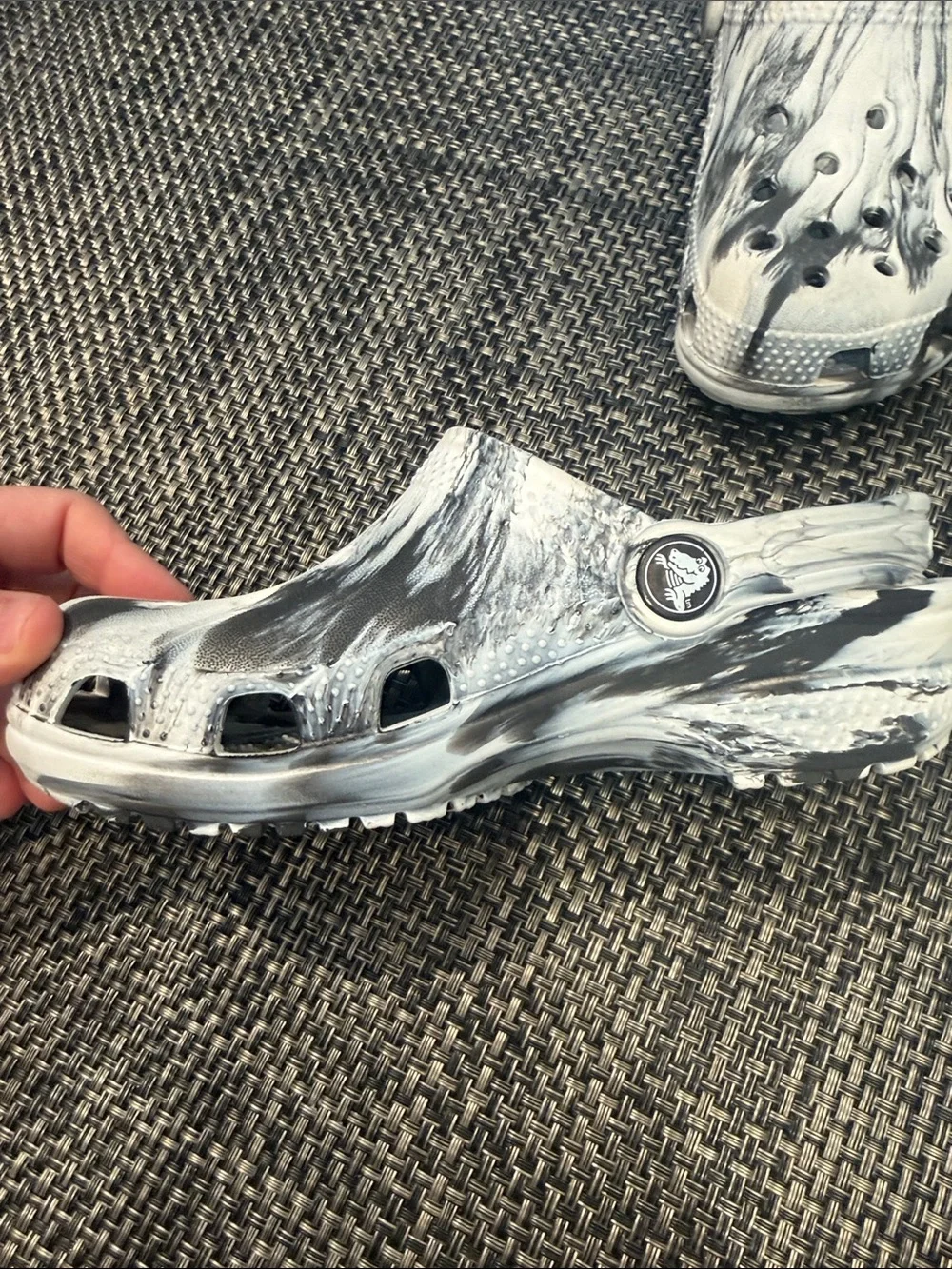 CROCS Kids White & Black Marbled Clogs